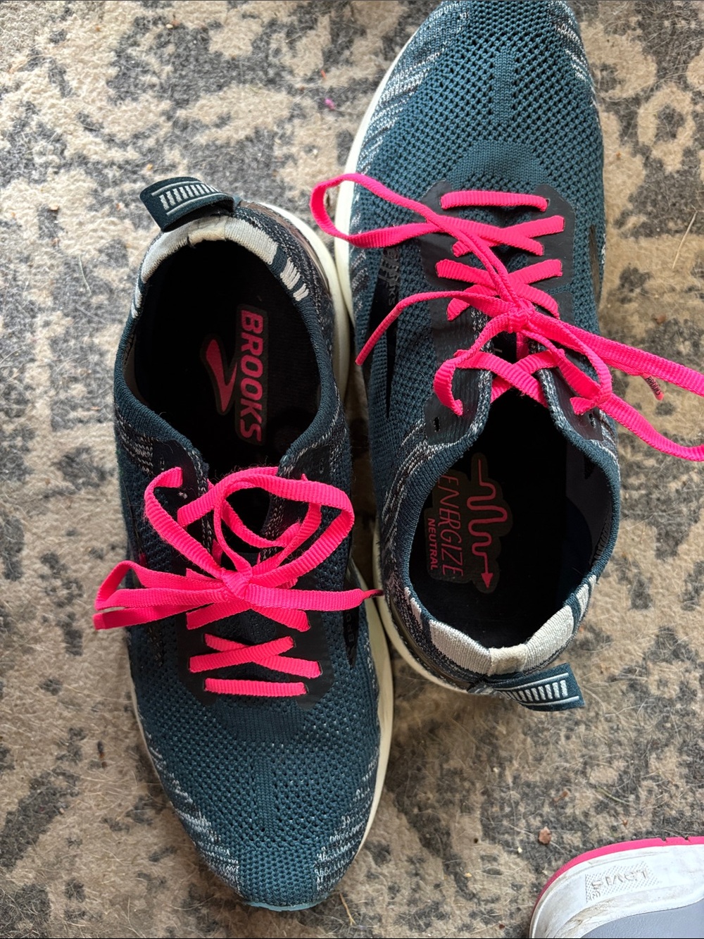 Brooks levitate women’s Navy Knit Sneakers with Hot Pink Laces
